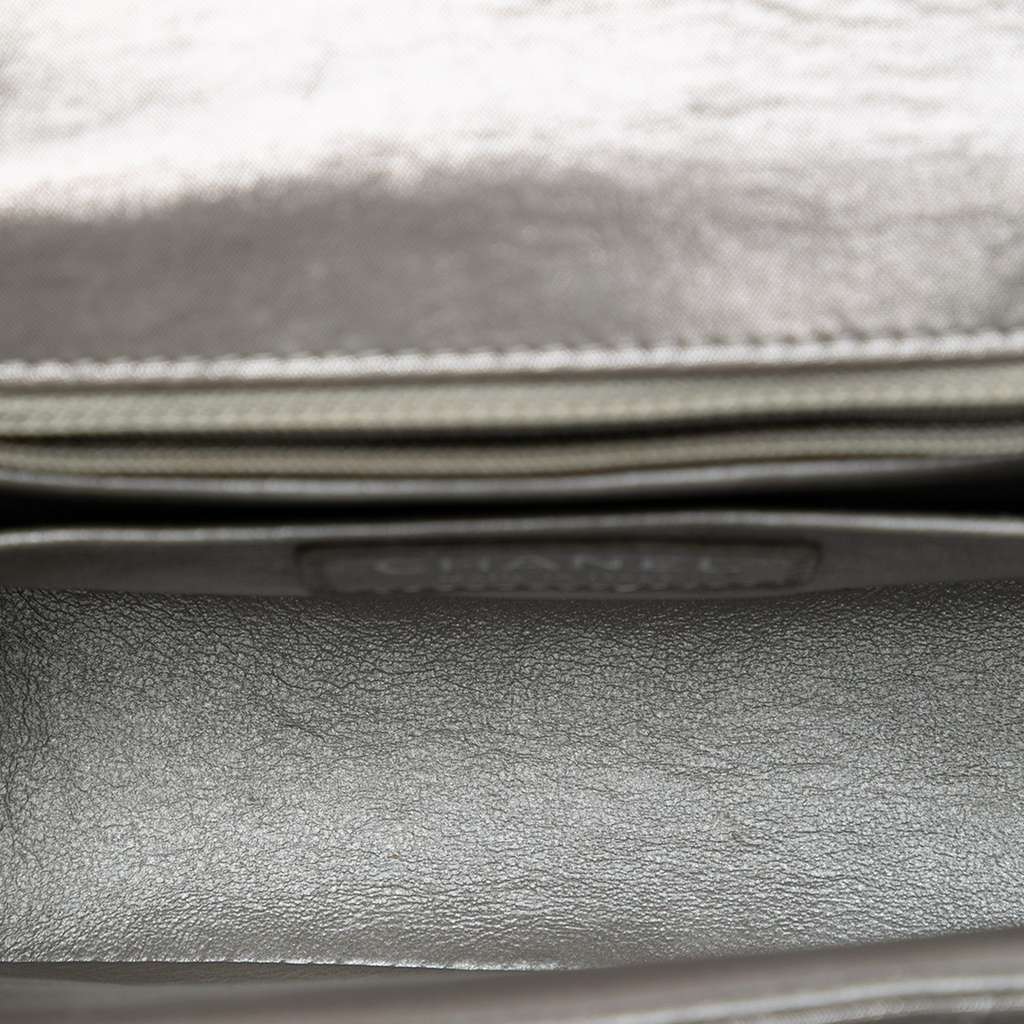 Chanel Mini Square Classic Chevron Iridescent Calfskin Single Flap Silver Leather Very good - Model View
