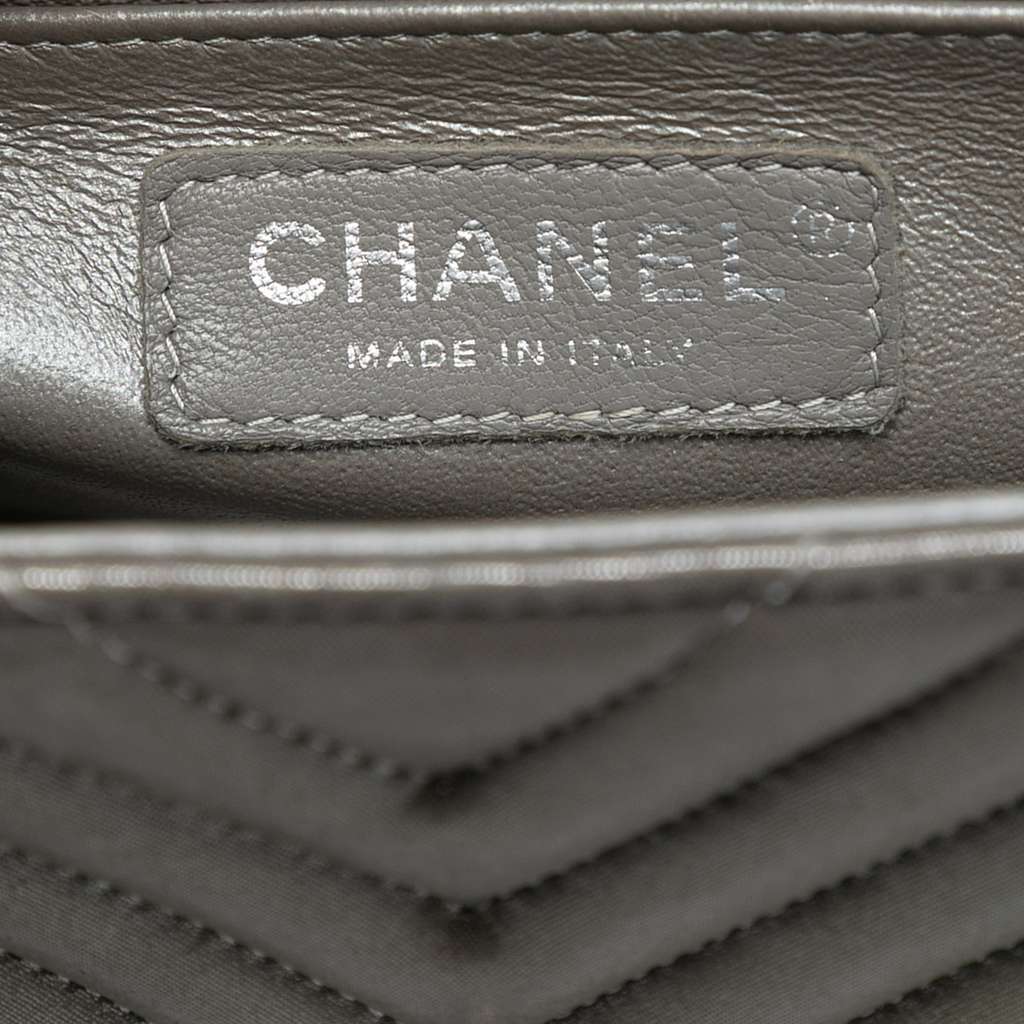 Chanel Mini Square Classic Chevron Iridescent Calfskin Single Flap Silver Leather Very good - Box View