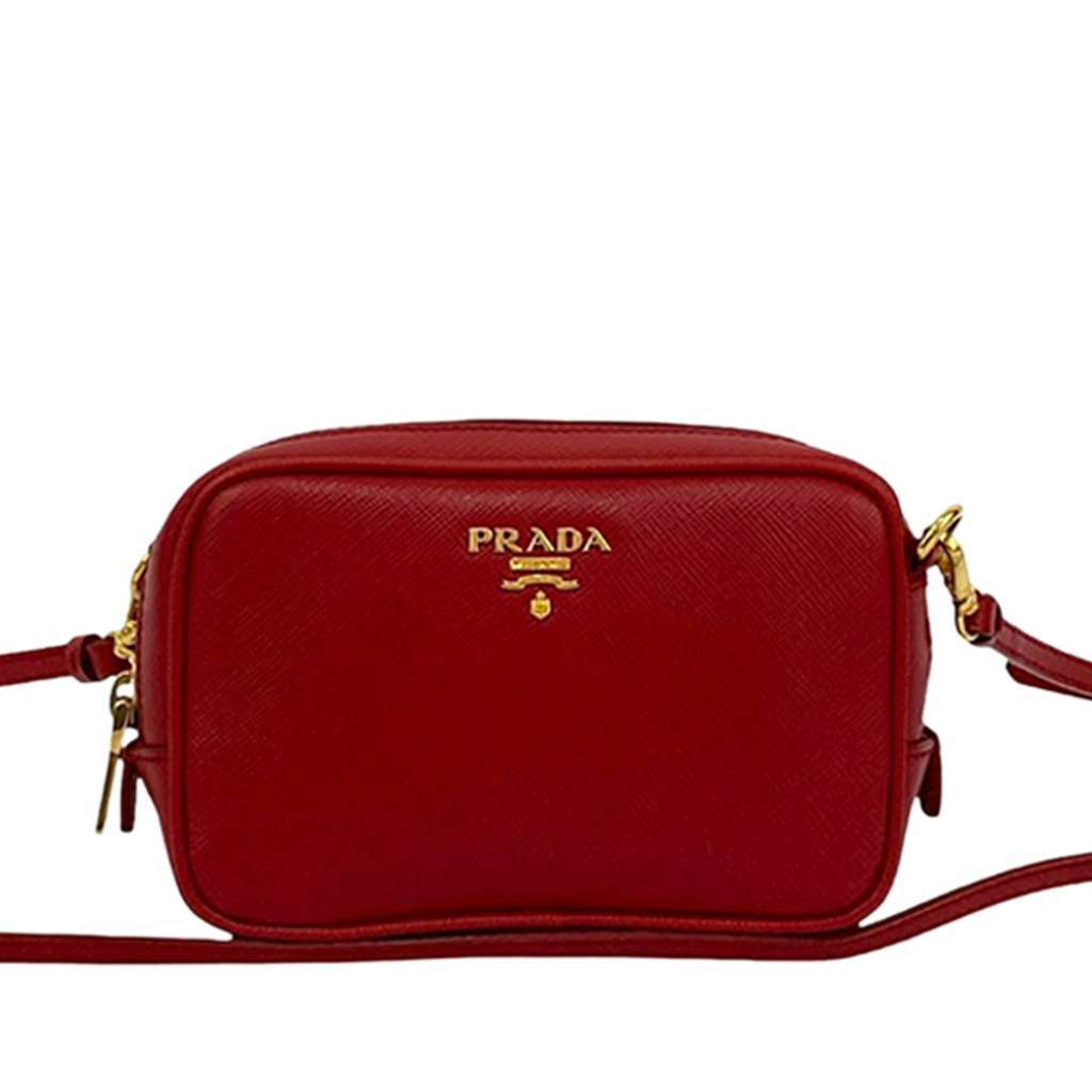 Prada Mini Saffiano Camera Bag Red Leather Very good condition - Front View