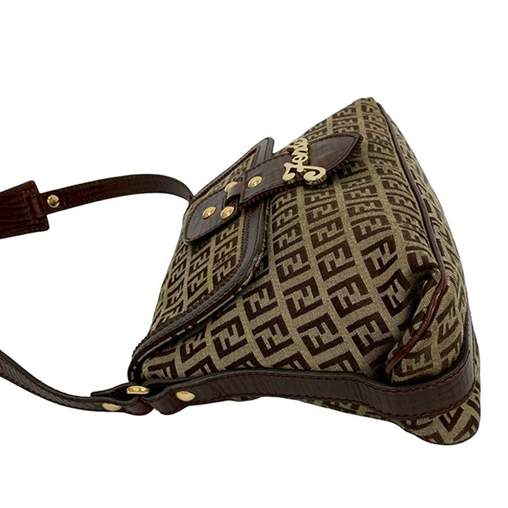 Fendi Zucchino Canvas Flap Shoulder Bag Brown Canvas Good - Inside View