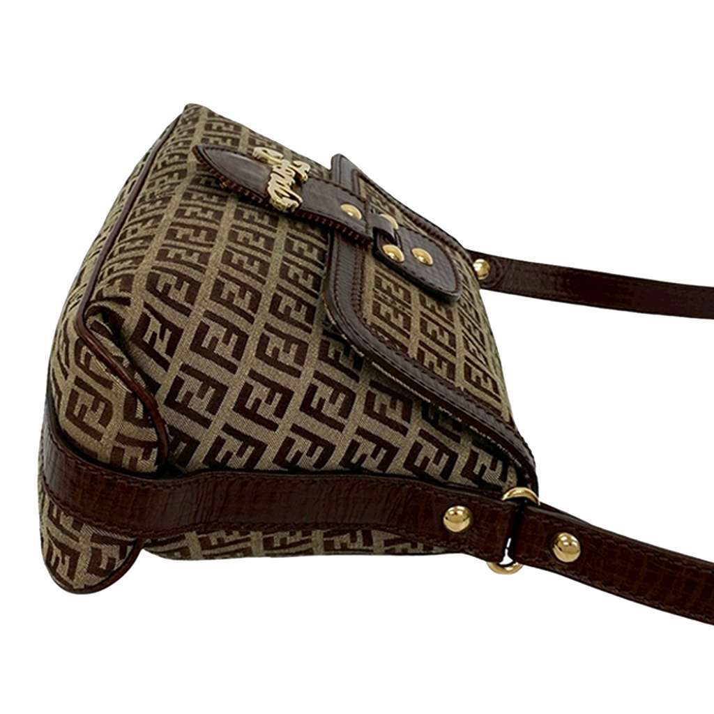 Fendi Zucchino Canvas Flap Shoulder Bag Brown Canvas Good - Model View