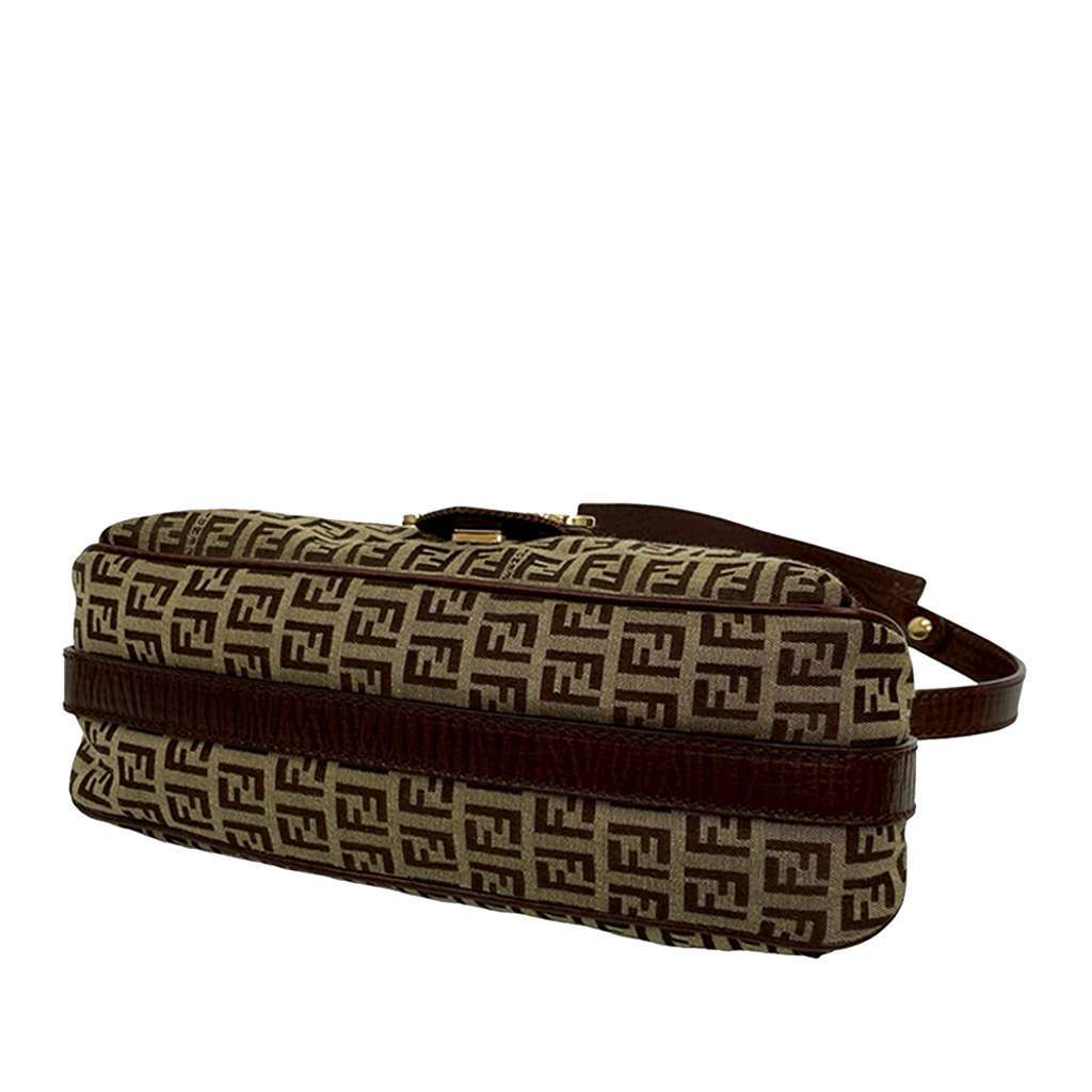 Fendi Zucchino Canvas Flap Shoulder Bag Brown Canvas Good - Box View