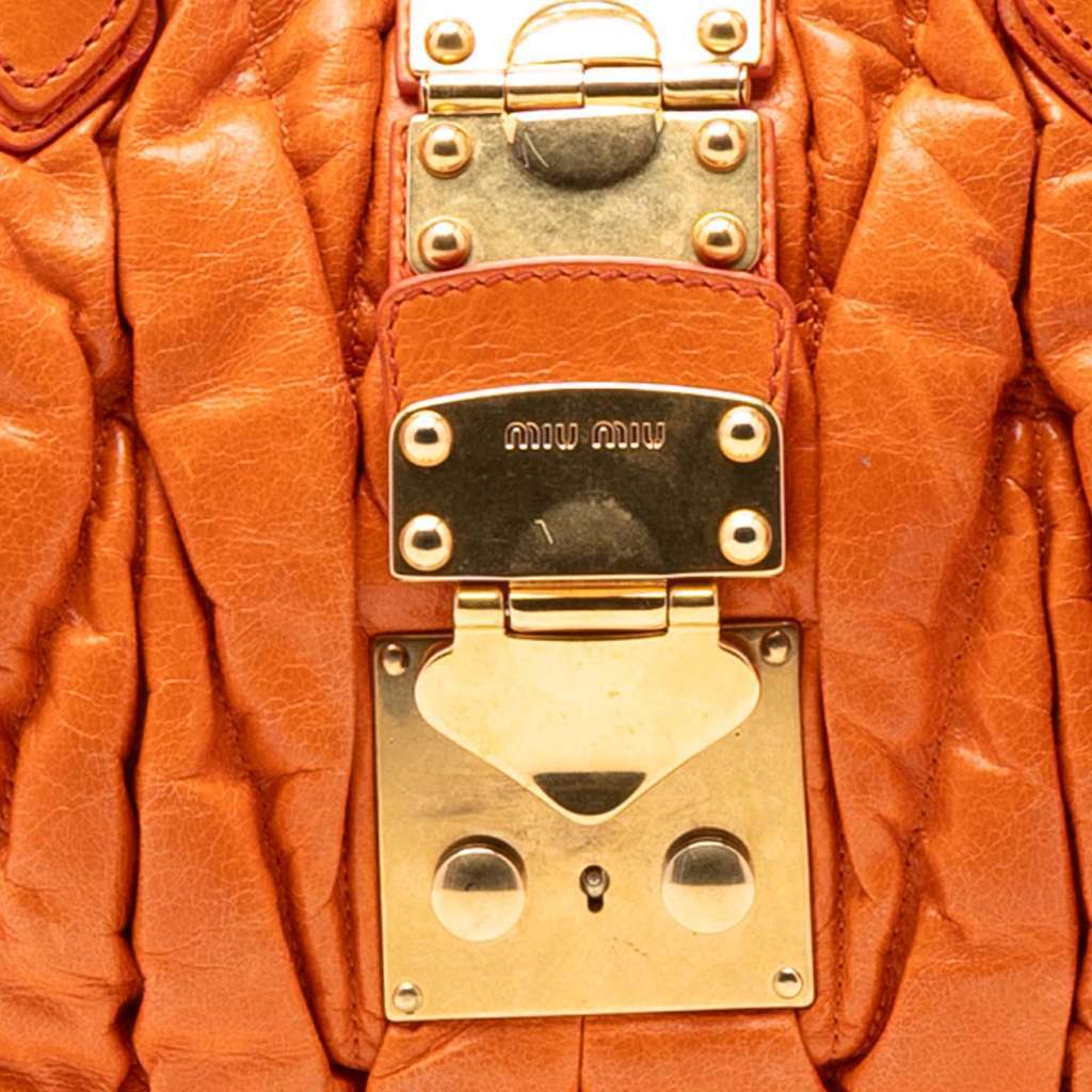 Miu Miu Matelasse Lambskin Coffer Satchel Orange Leather Very good condition - Box View