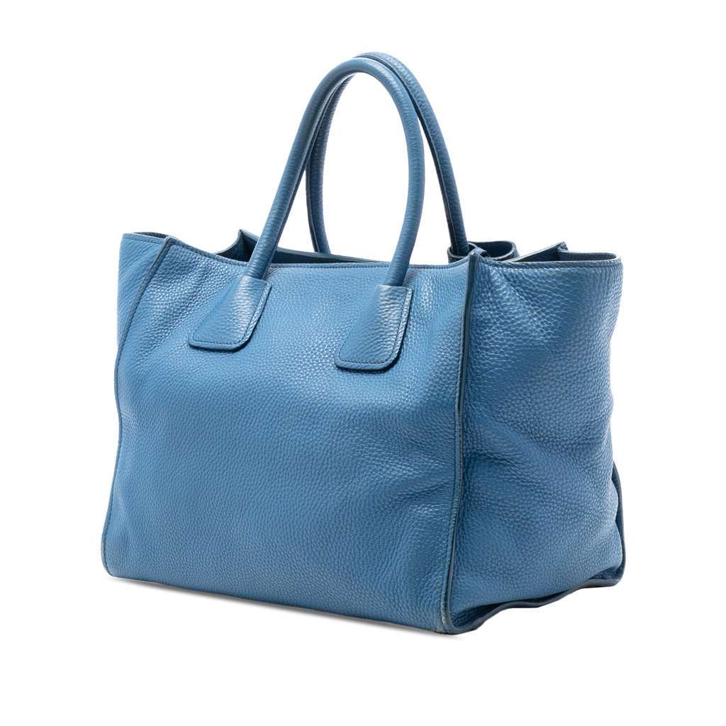 Prada Vitello Daino Front Pocket Open Convertible Tote Blue Leather Very good condition - Back View