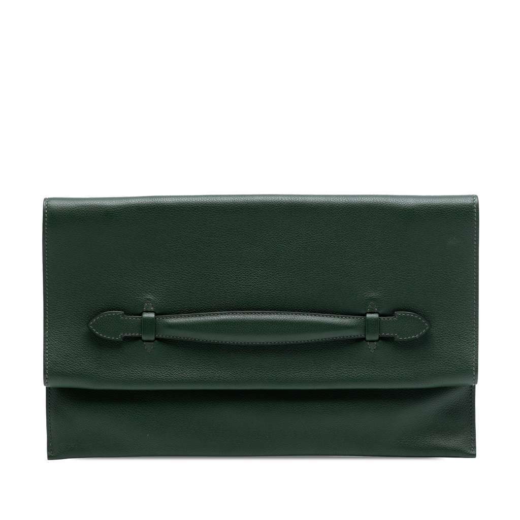 Hermès Evercolor Pliplat Clutch Green Leather Good condition - Front View