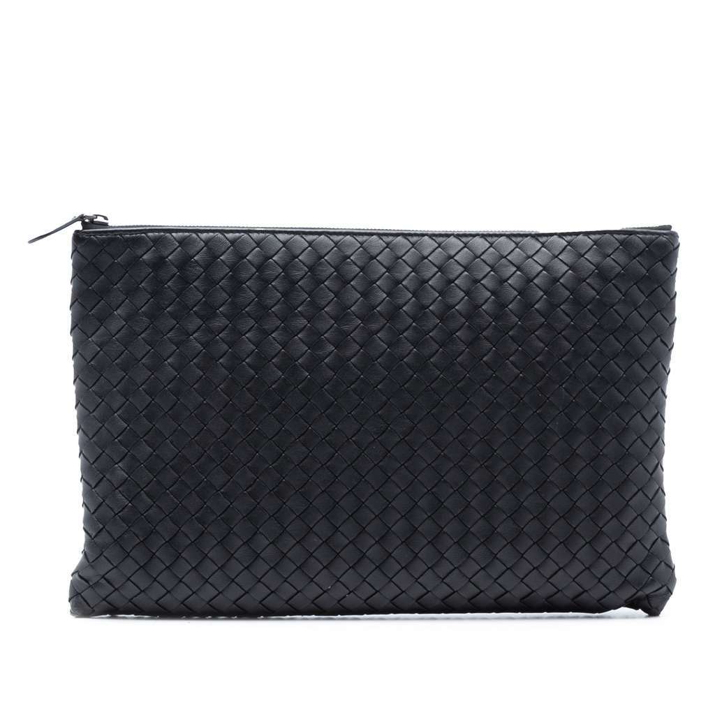 Bottega Veneta Nappa Intrecciato Clutch Black Leather Good - Front View