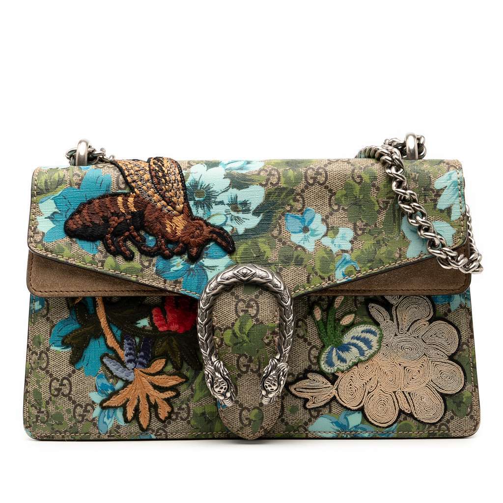 Gucci Medium GG Supreme Blooms and Bee Dionysus Shoulder Bag Brown Canvas Very good condition - Front View