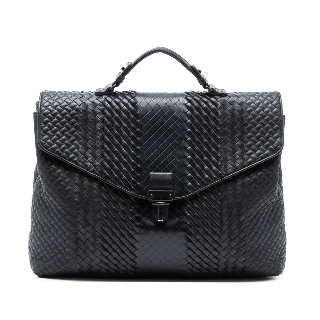 Bottega Veneta Nappa Intreccio Imperatore Business Bag Brown Leather Good - Front View