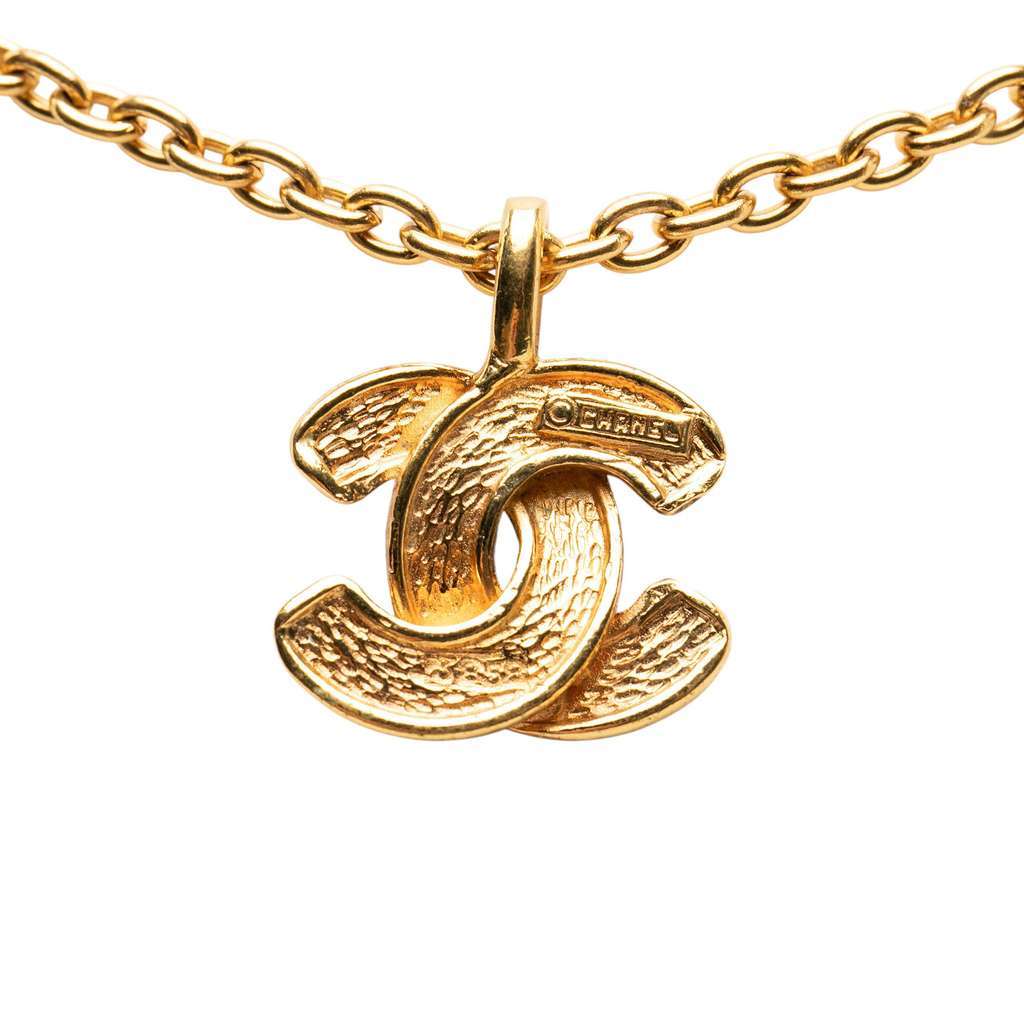 Chanel Gold Plated Quilted CC Pendant Necklace Gold Metal Very good - Inside View