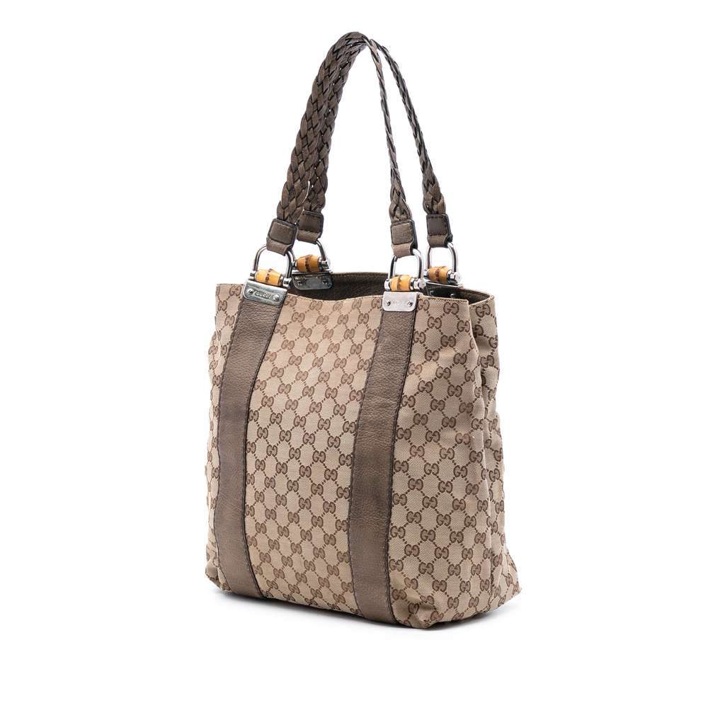 Gucci Large GG Canvas Bamboo Libeccio Tote Brown Canvas Good - Back View