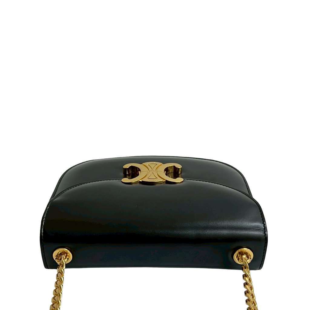 Celine Teen Shiny Calfskin Triomphe Besace Clea Chain Crossbody Black Leather Very good condition - Inside View