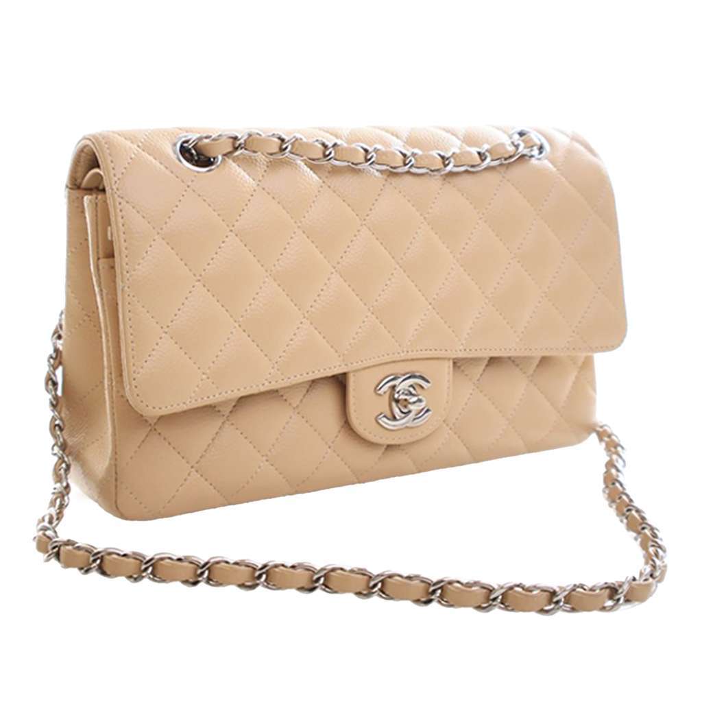 Chanel Medium Classic Caviar Double Flap Brown Leather Very good condition - Inside View