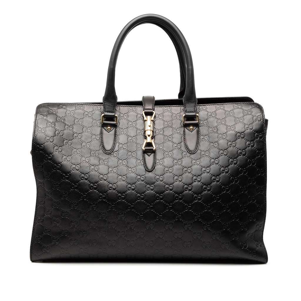 Gucci Guccissima Jackie Tote Black Leather Good - Front View