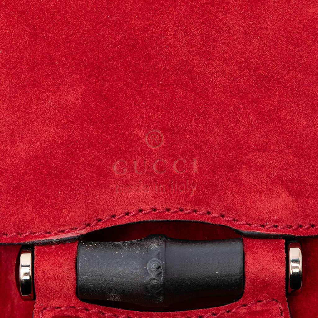 Gucci Small Suede Bamboo Nouveau Fringe Crossbody Red Leather Very good condition - Box View