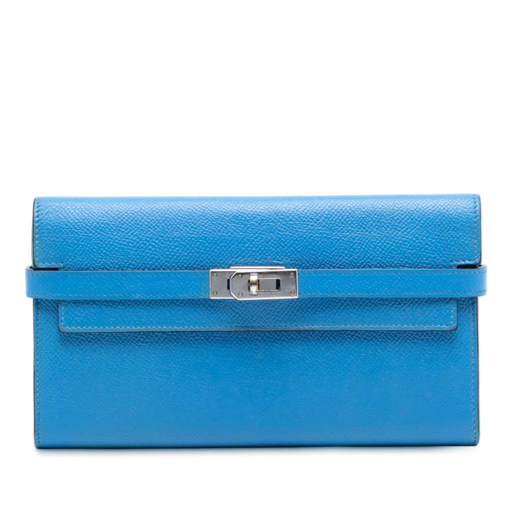 Hermès Epsom Kelly Longue Wallet Blue Leather Good condition - Front View