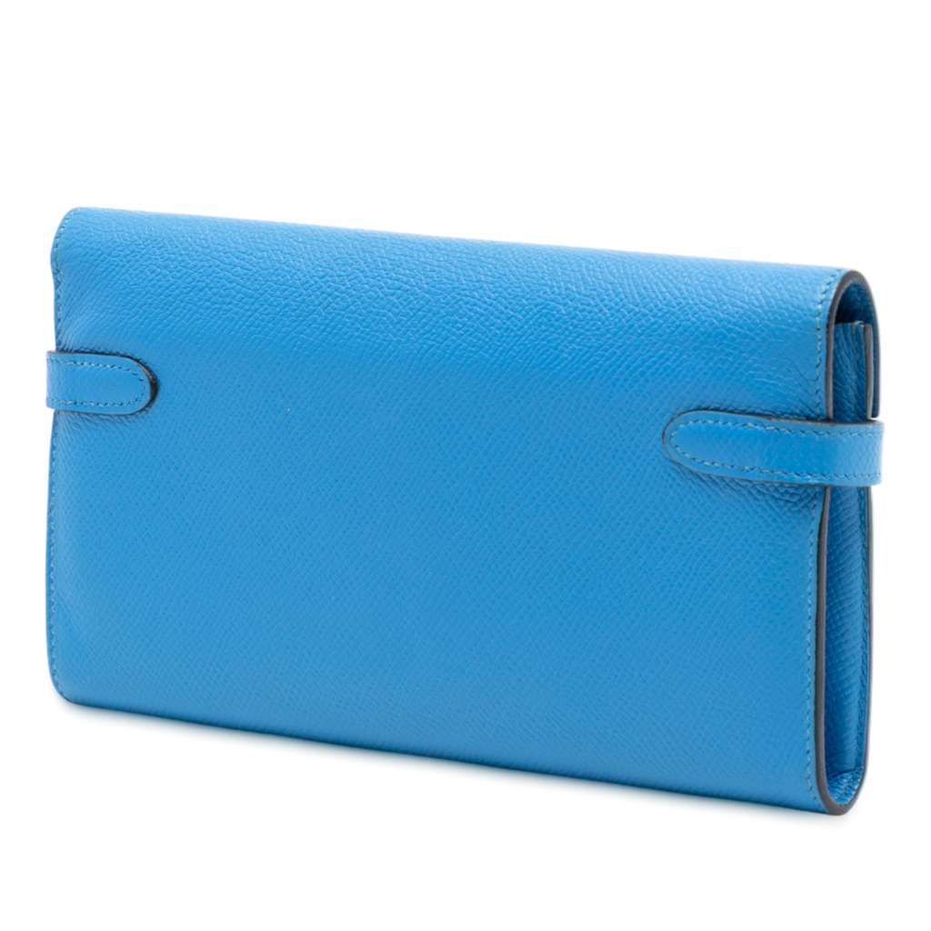 Hermès Epsom Kelly Longue Wallet Blue Leather Good condition - Back View