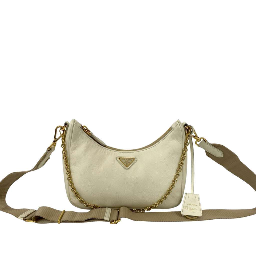 Prada Saffiano Re-Edition 2005 Satchel White Leather Very good condition - Front View