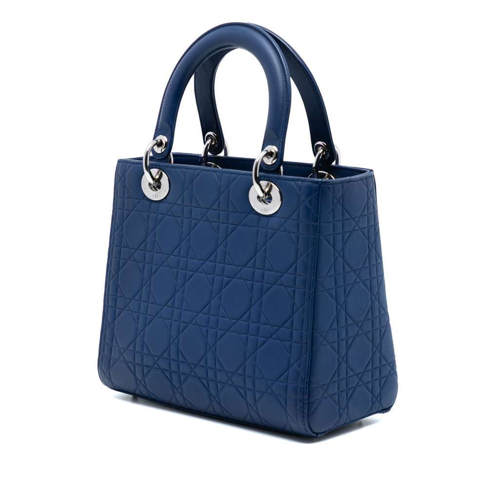 Dior Medium Ultra Matte Calfskin Cannage Embossed Lady Dior Blue Leather Very good - Back View