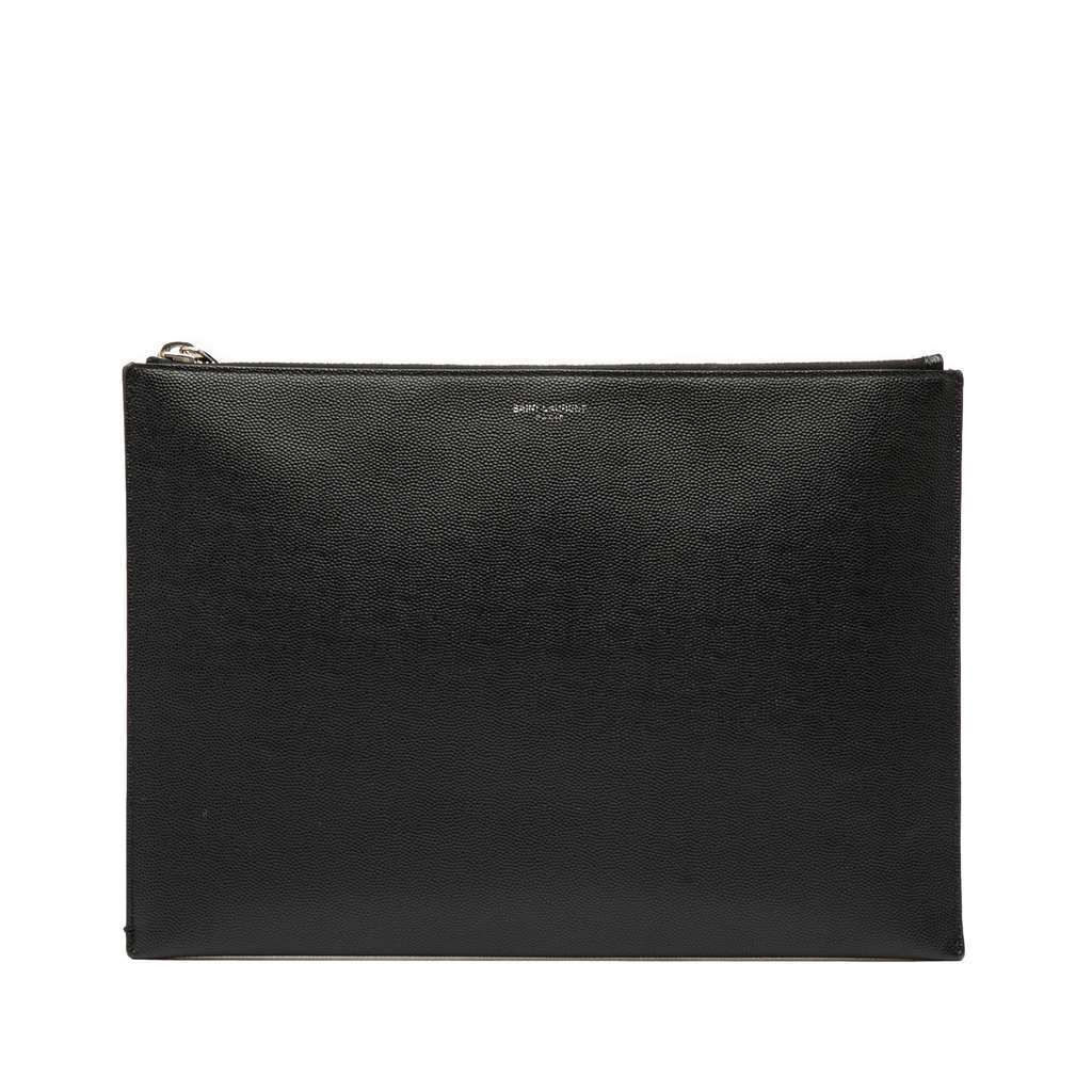 Saint Laurent Grain De Poudre Zipped Tablet Holder Black Leather Good - Front View