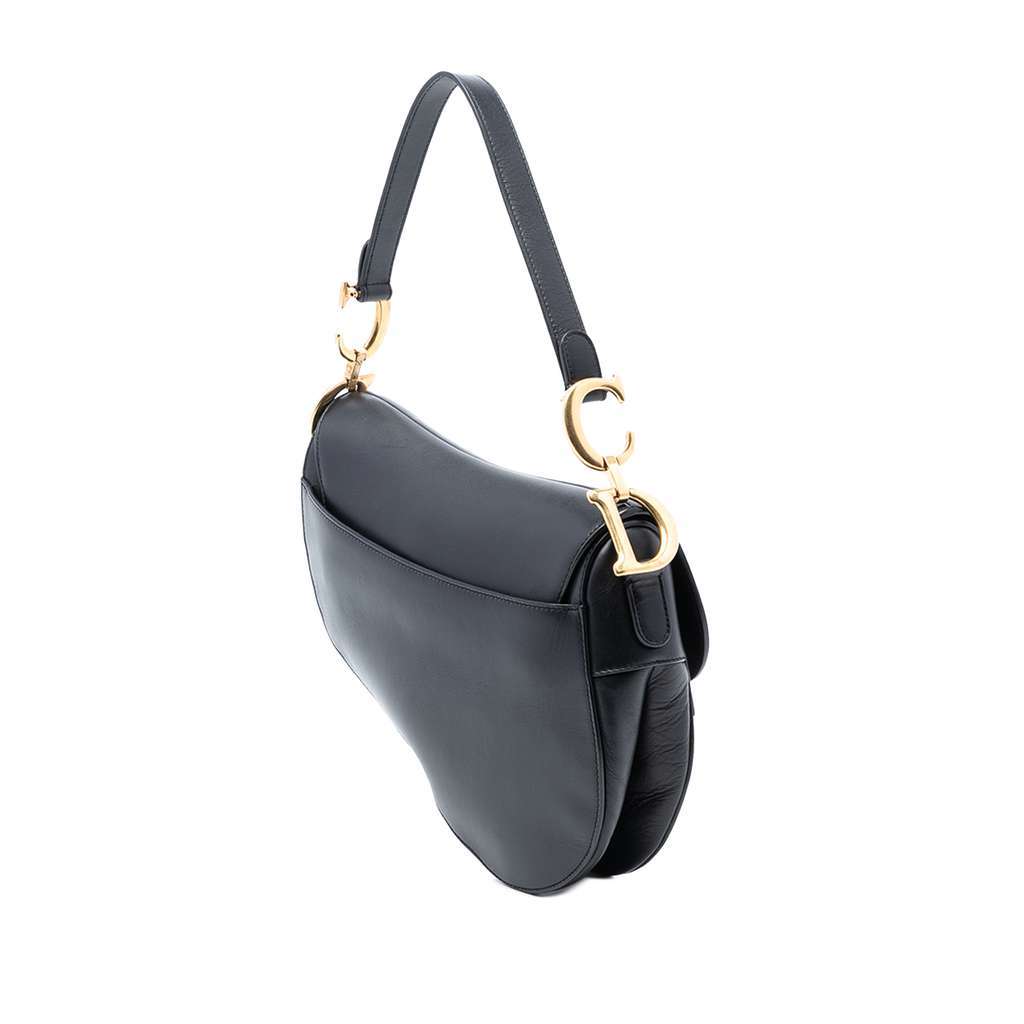 Dior Smooth Calfskin Saddle Bag Black Leather Good - Back View