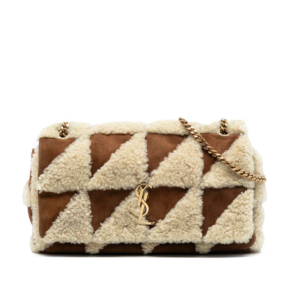 Saint Laurent Medium Suede and Shearling Patchwork Jamie Shoulder Bag Brown Leather Very good - Front View