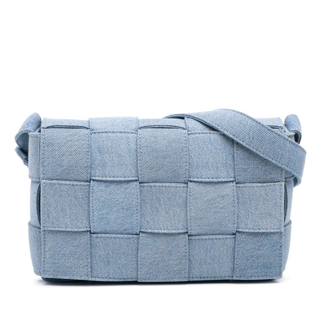 Bottega Veneta Denim Intrecciato Cassette Crossbody Blue Denim Very good condition - Front View