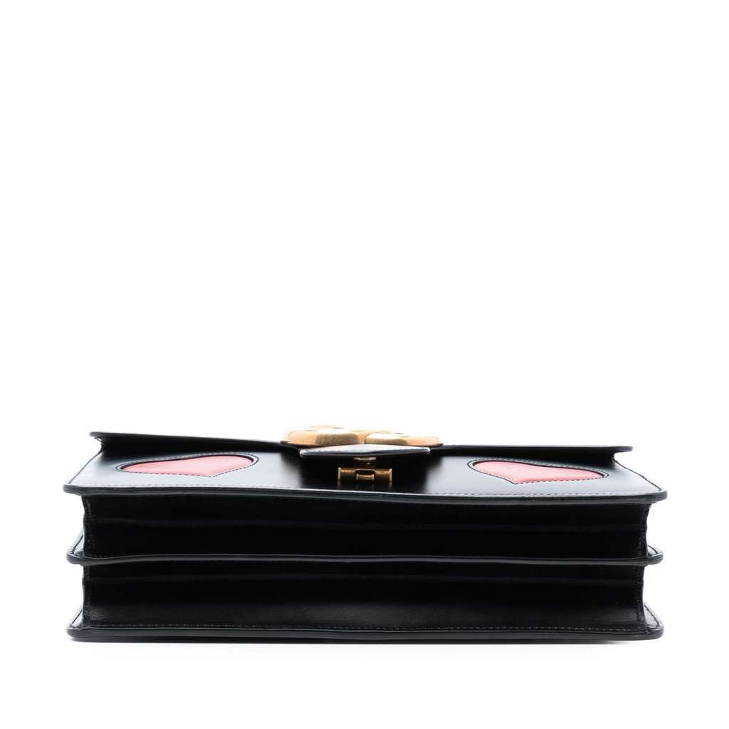 Gucci Medium GG Marmont Leather Malaga Kid Heart Patch Chain Flap Black Leather Very good condition - Inside View