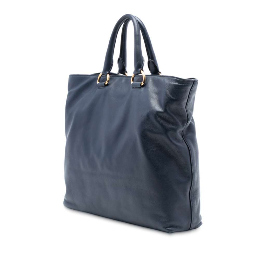 Prada Soft Calf Open Convertible Tote Blue Leather Very good - Back View