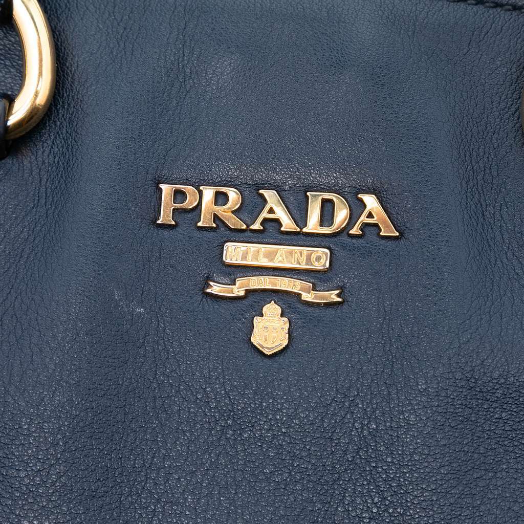 Prada Soft Calf Open Convertible Tote Blue Leather Very good - Box View