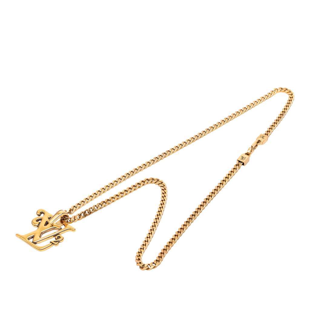 Louis Vuitton Nigo Gold Plated Squared Logo Pendant Necklace Gold Metal Very good condition - Front View