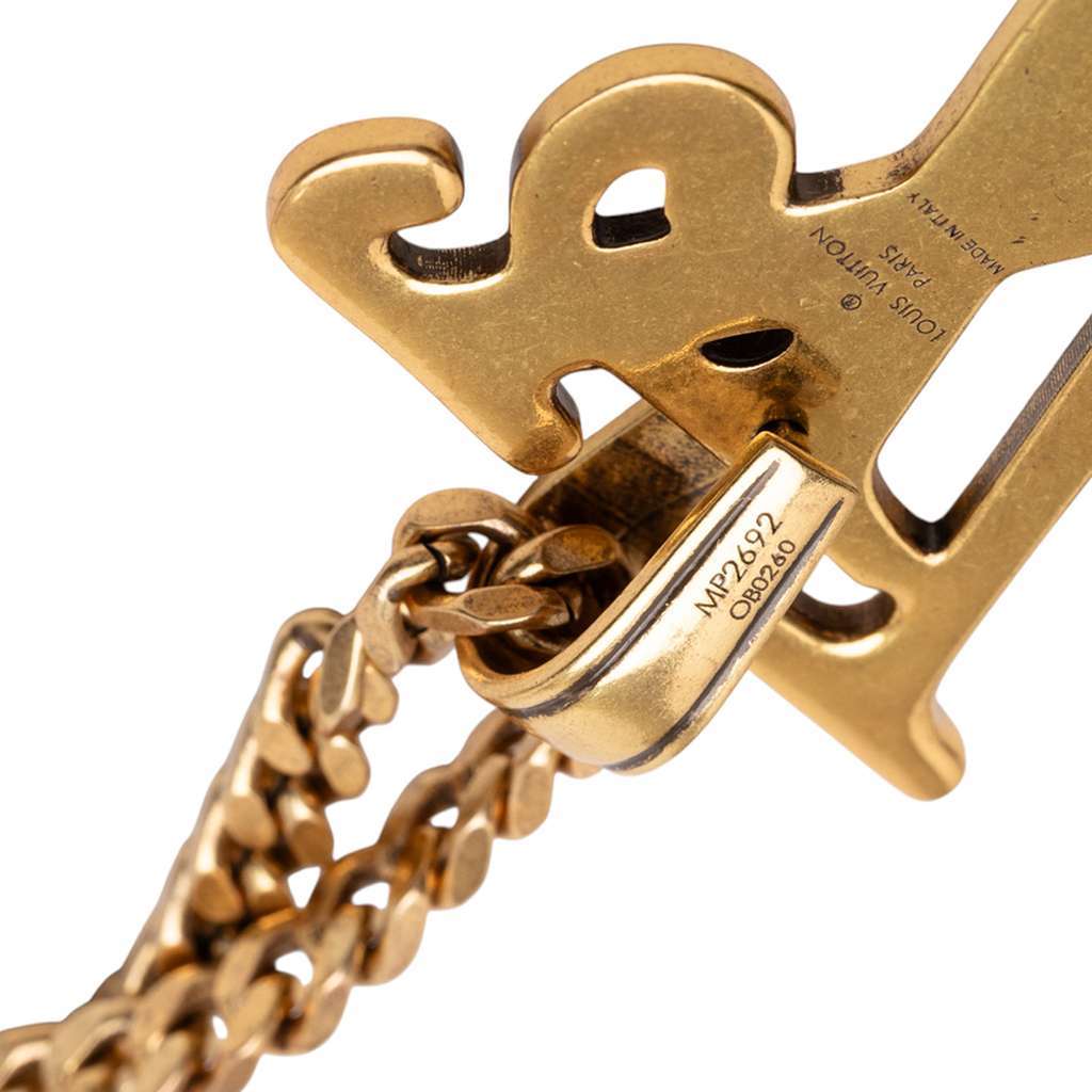 Louis Vuitton Nigo Gold Plated Squared Logo Pendant Necklace Gold Metal Very good condition - Model View