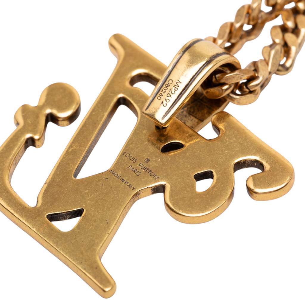 Louis Vuitton Nigo Gold Plated Squared Logo Pendant Necklace Gold Metal Very good condition - Box View