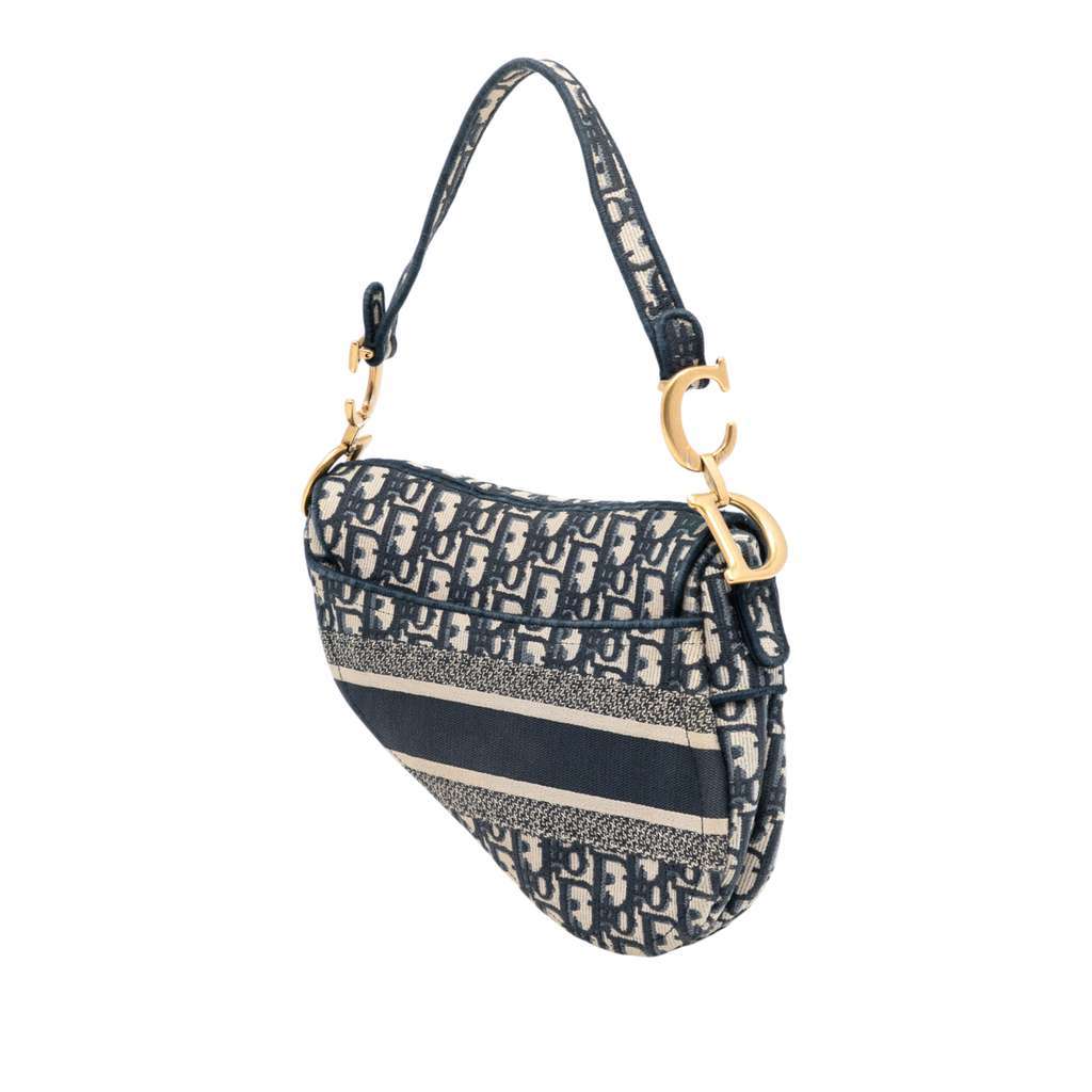 Dior Oblique Embroidered Canvas Saddle Bag Blue Canvas Very good condition - Back View