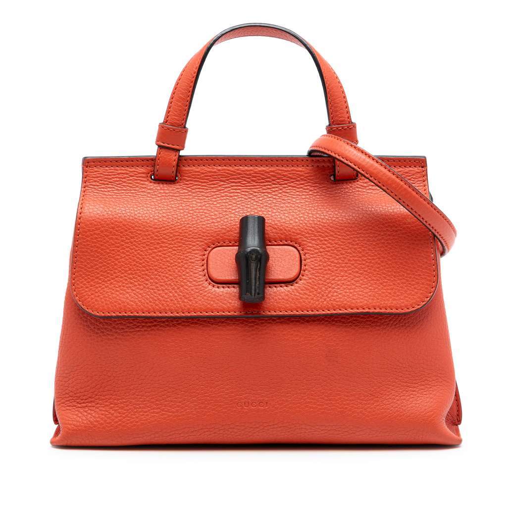 Gucci Small Leather Bamboo Daily Satchel Orange Leather Very good - Front View