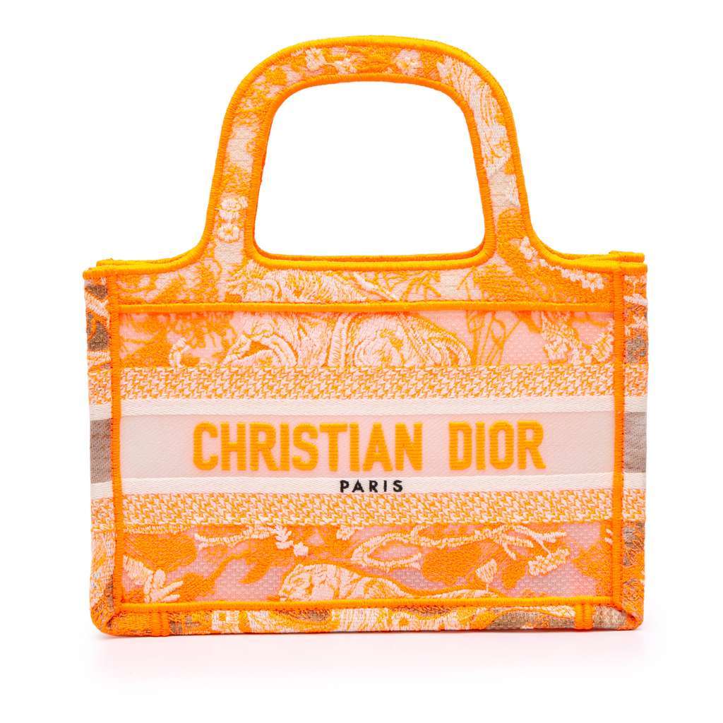 Dior Mini Canvas Embroidered Dioriviera Toile De Jouy Book Tote Orange Canvas Very good - Front View