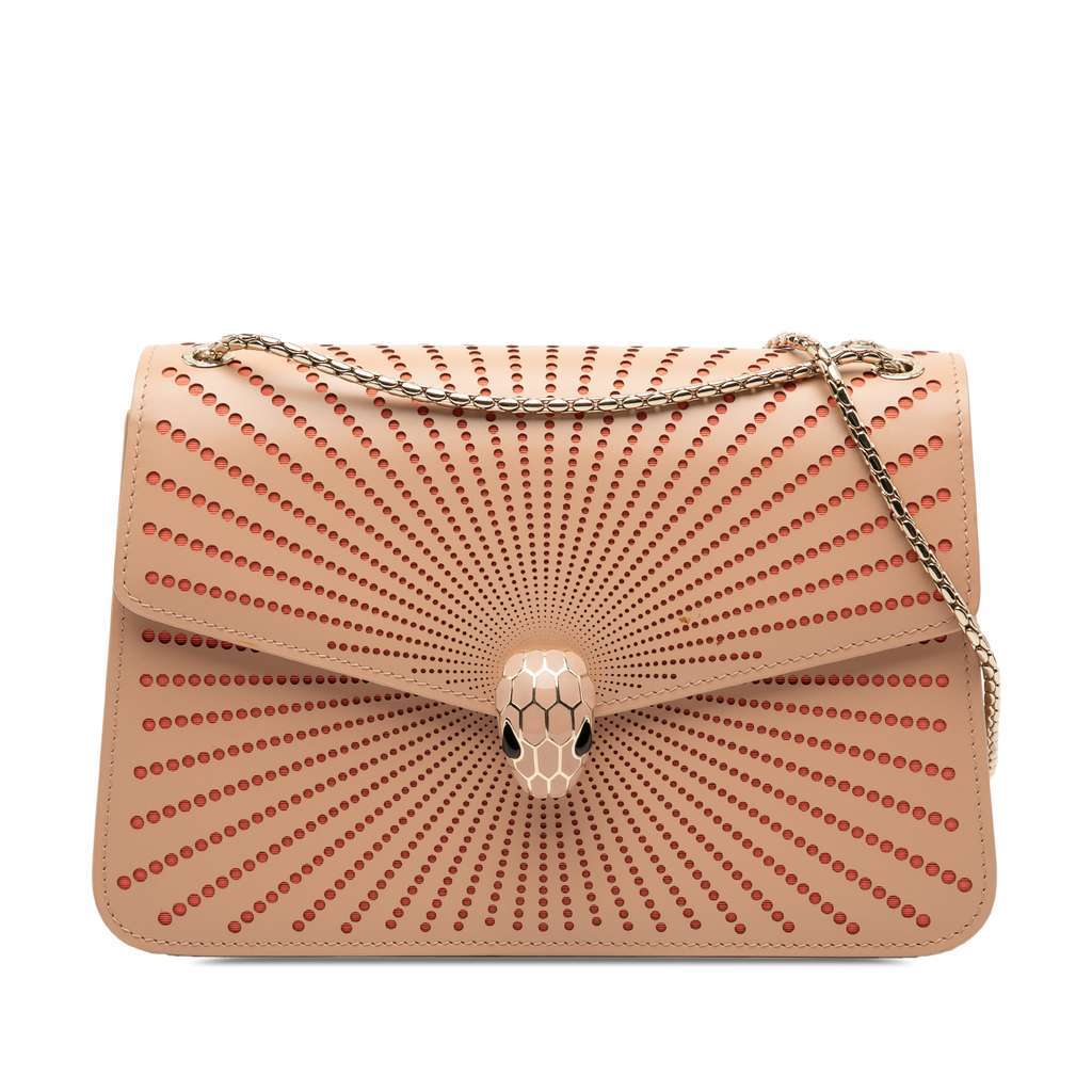 Bvlgari Medium Laser Cut Calfskin Serpenti Forever Diamond Blast Sunshine Crossbody Brown Leather Good - Front View