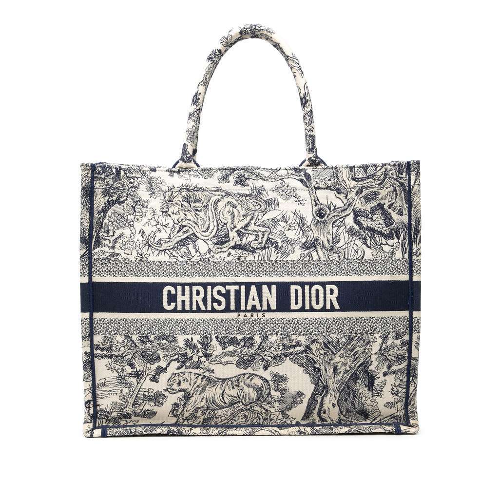 Dior Large Canvas Embroidered Dioriviera Toile De Jouy Book Tote Blue Canvas Fair - Front View
