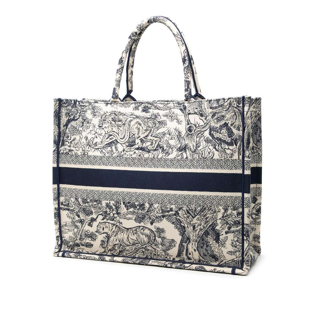 Dior Large Canvas Embroidered Dioriviera Toile De Jouy Book Tote Blue Canvas Fair - Back View