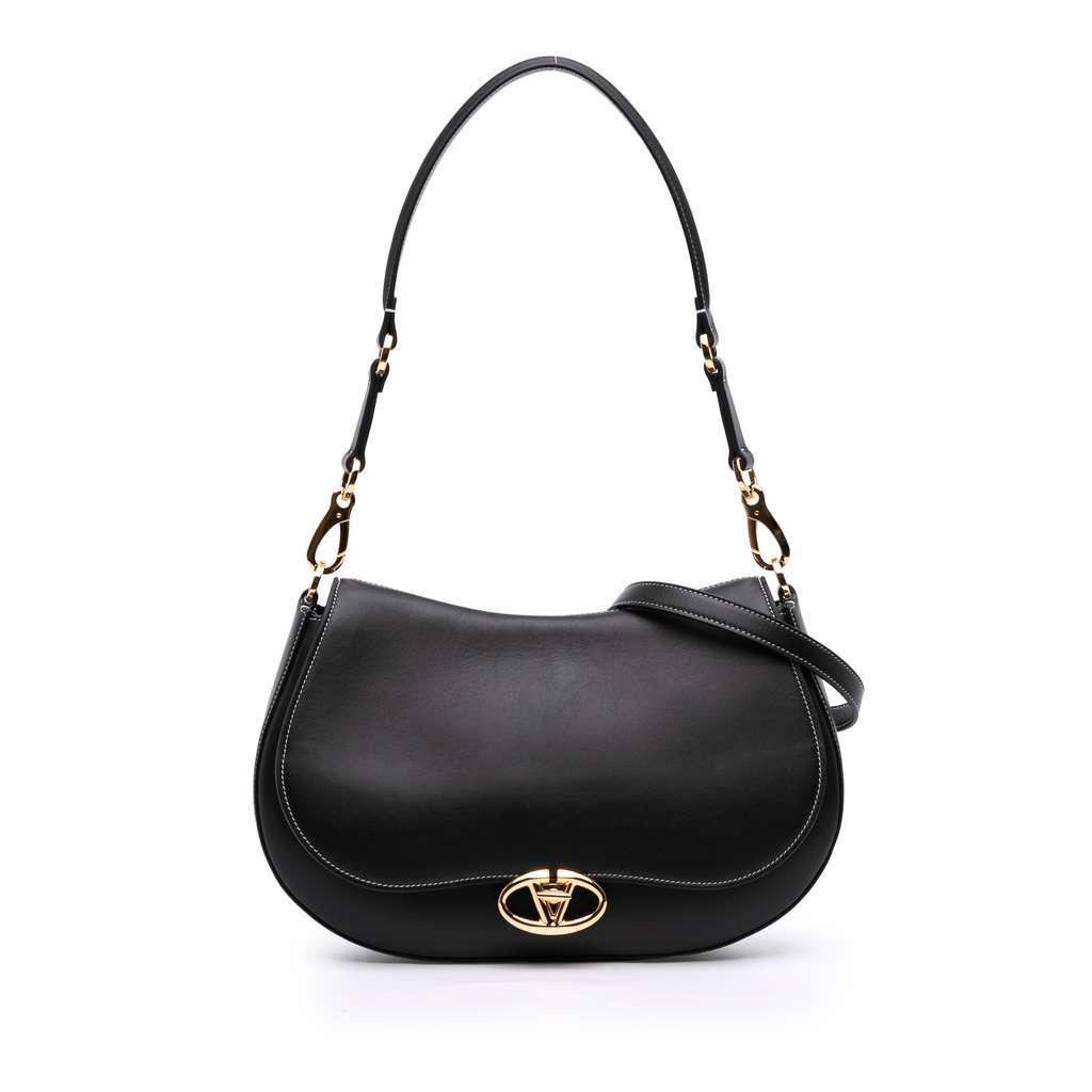 Valentino Medium Leather Ohval Flap Bag Black Leather Very good - Front View