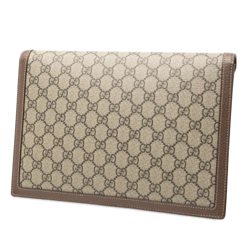 Gucci GG Supreme Web Ophidia Flap Clutch Brown Canvas Good - Back View
