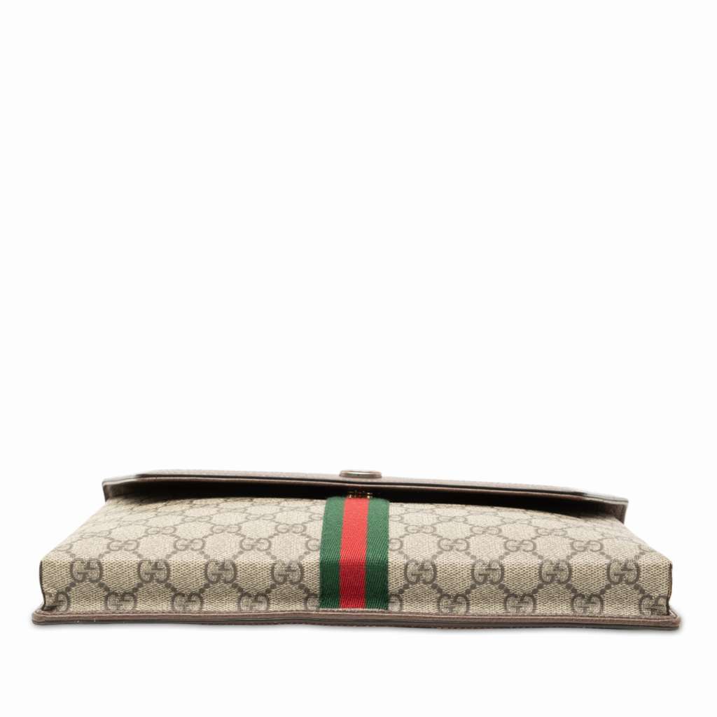 Gucci GG Supreme Web Ophidia Flap Clutch Brown Canvas Good - Inside View