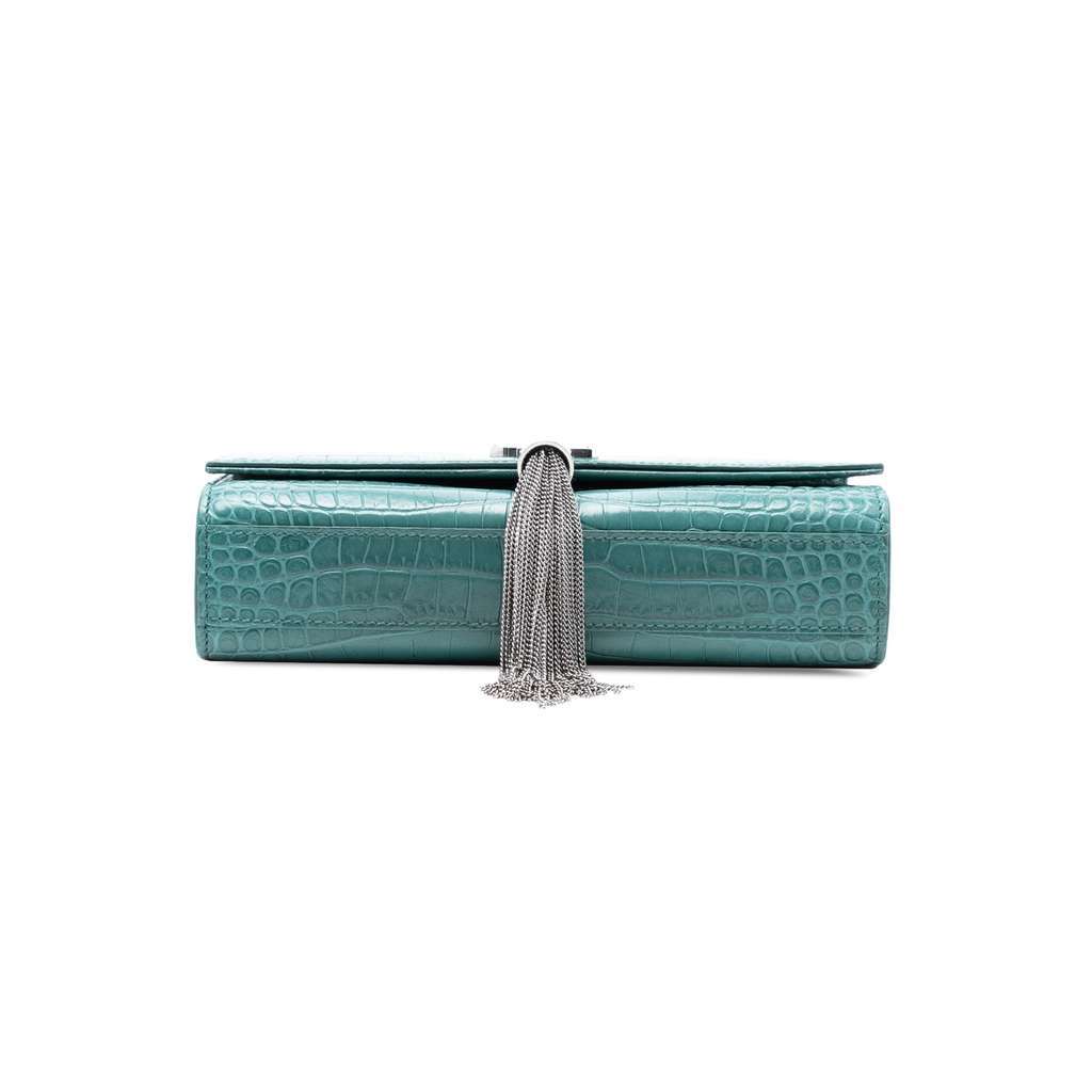 Saint Laurent Small Croc Embossed Leather Monogram Kate Tassel Crossbody Blue Leather Good - Inside View