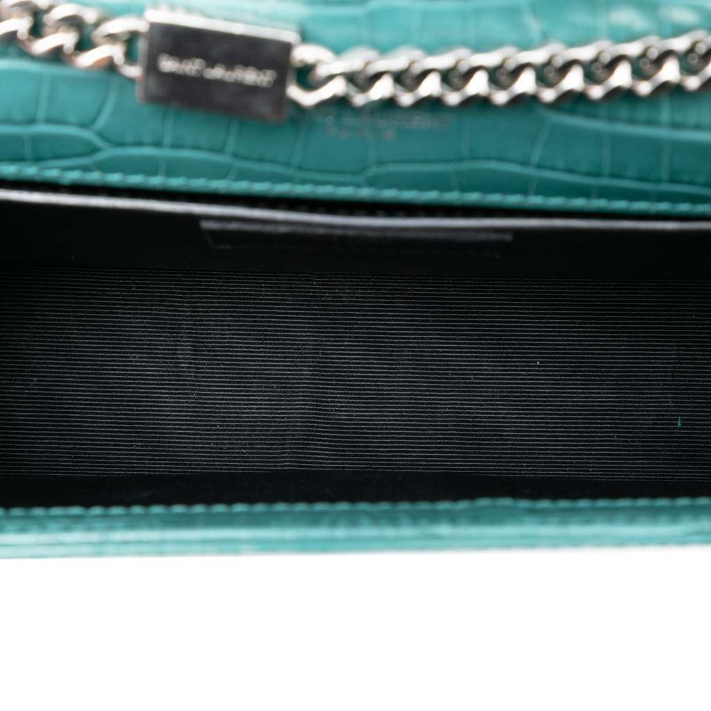 Saint Laurent Small Croc Embossed Leather Monogram Kate Tassel Crossbody Blue Leather Good - Model View