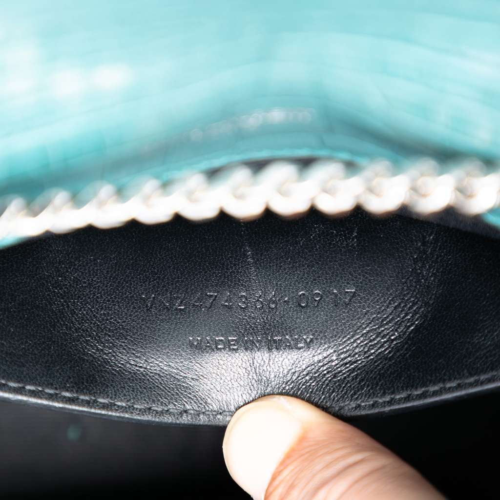 Saint Laurent Small Croc Embossed Leather Monogram Kate Tassel Crossbody Blue Leather Good - Box View