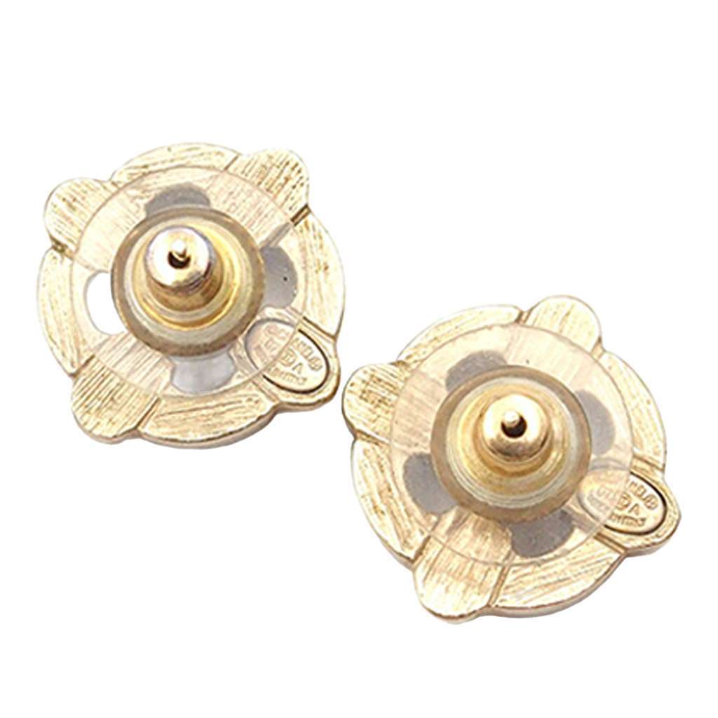 Chanel Gold Plated Enamel Maltese Cross and Faux Pearl Push Back Earrings Gold Metal Very good - Back View