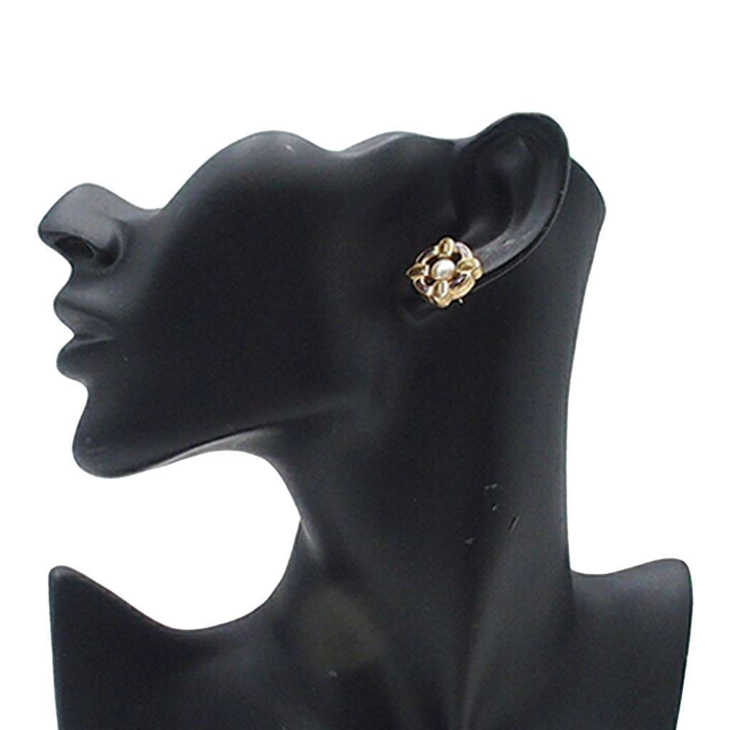 Chanel Gold Plated Enamel Maltese Cross and Faux Pearl Push Back Earrings Gold Metal Very good - Box View