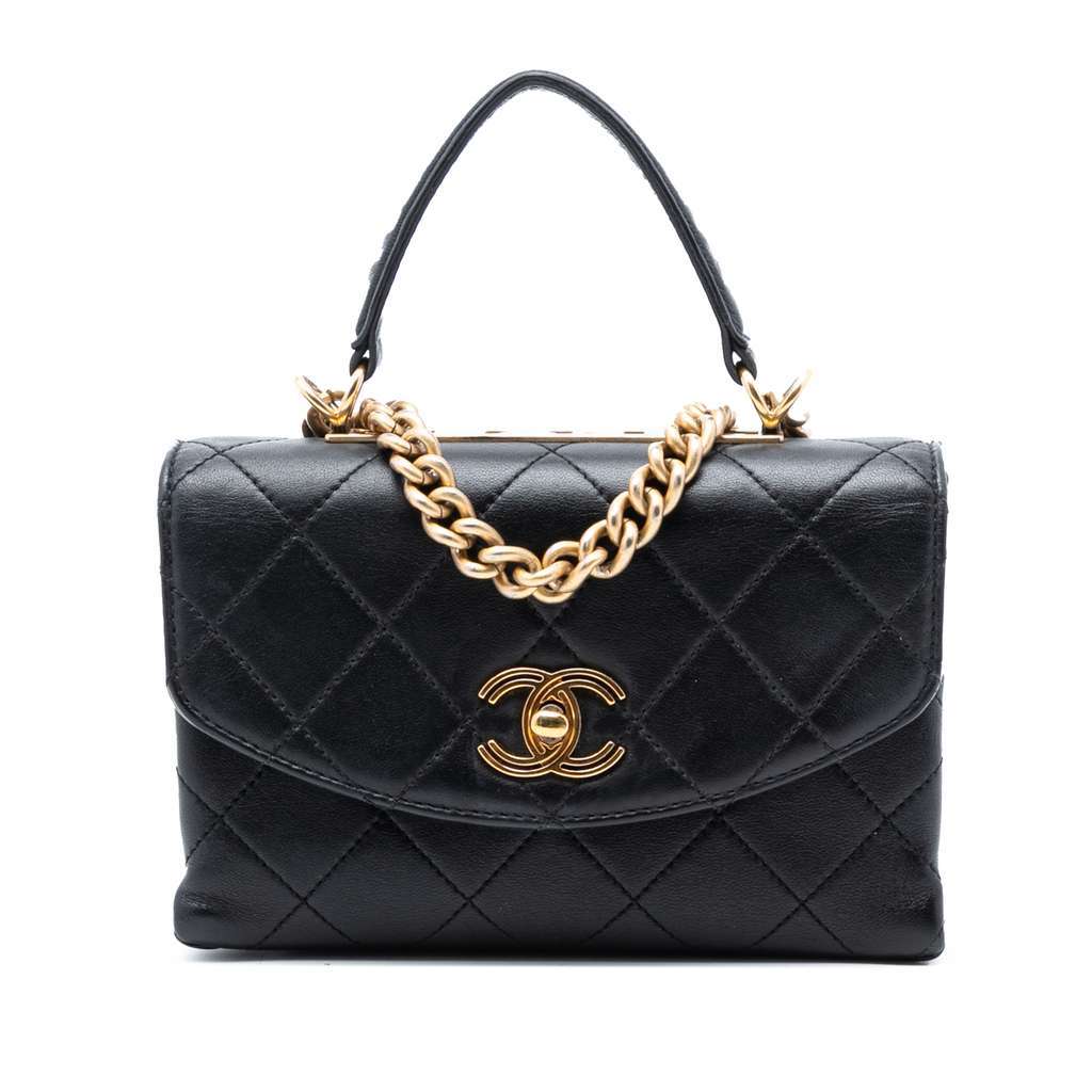 Chanel Small Quilted Lambskin Trendy Spirit Top Handle Bag Black Leather Very good condition - Front View