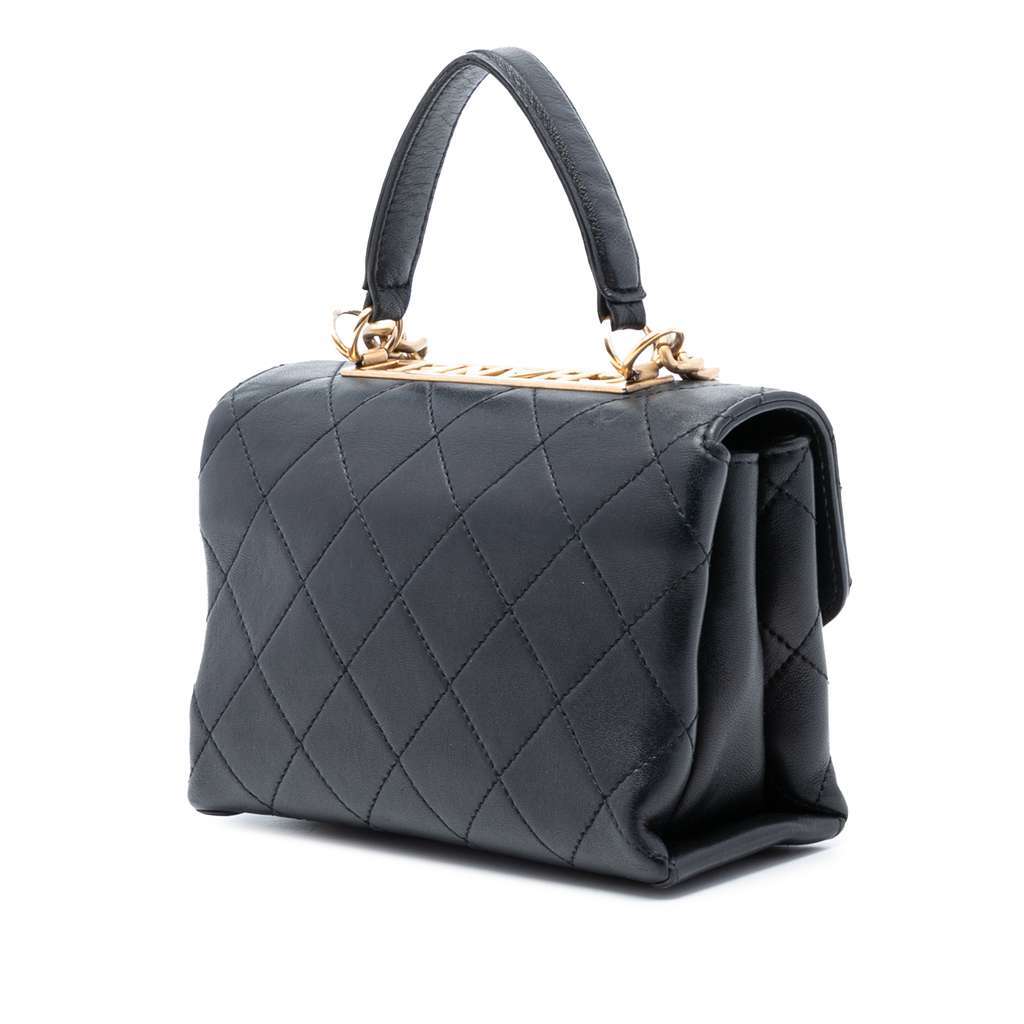 Chanel Small Quilted Lambskin Trendy Spirit Top Handle Bag Black Leather Very good condition - Back View