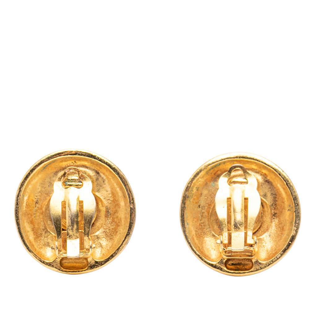 Chanel CC Gold Plated Round Clip On Earrings Gold Metal Very good - Back View