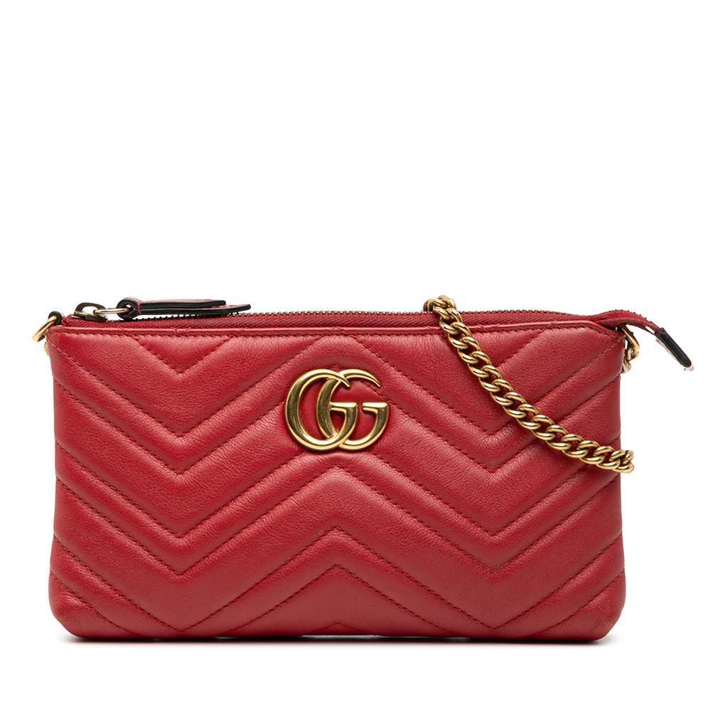 Gucci Mini GG Marmont Matelasse Leather Wallet On Chain Red Leather Very good condition - Front View